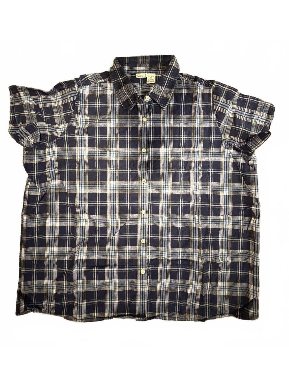 TOP Northcrest Men's 3XL Blue Plaid Button-Up Shirt 100% Cotton 28L 27W
